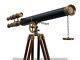 Vintage Brass Telescope With Wooden Tripod Stand Nautical Floor Standing Mnm 37
