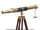 Vintage Brass Telescope With Wooden Tripod Stand Nautical Floor Standing Mnm 755