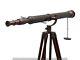Vintage Brass Telescope With Wooden Tripod Stand Nautical Floor Standing Mnm 768