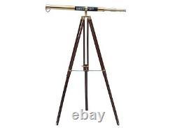 Vintage Brass Telescope With Wooden Tripod Stand Nautical Floor Standing MNM 76