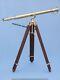 Vintage Brass Telescope With Wooden Tripod Stand Nautical Floor Standing Mnm 777
