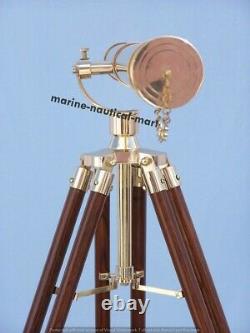 Vintage Brass Telescope With Wooden Tripod Stand Nautical Floor Standing MNM 777