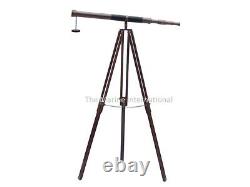 Vintage Brass Telescope With Wooden Tripod Stand Nautical Floor Standing MNM 77