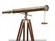 Vintage Brass Telescope With Wooden Tripod Stand Nautical Floor Standing Mnm 790
