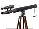 Vintage Brass Telescope With Wooden Tripod Stand Nautical Floor Standing Mnm 791