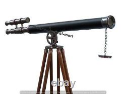 Vintage Brass Telescope With Wooden Tripod Stand Nautical Floor Standing MNM 791