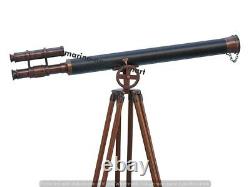 Vintage Brass Telescope With Wooden Tripod Stand Nautical Floor Standing MNM 794