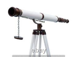 Vintage Brass Telescope With Wooden Tripod Stand Nautical Floor Standing MNM 795