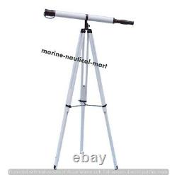 Vintage Brass Telescope With Wooden Tripod Stand Nautical Floor Standing MNM 795
