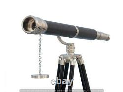 Vintage Brass Telescope With Wooden Tripod Stand Nautical Floor Standing MNM 799