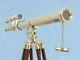 Vintage Brass Telescope With Wooden Tripod Stand Nautical Floor Standing New