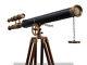 Vintage Brass Telescope With Wooden Tripod Stand Nautical Floor Standing Tmi 14