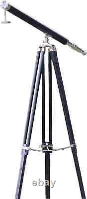 Vintage Brass Telescope Wood Tripod White Leather &Fully Function Nautical Item