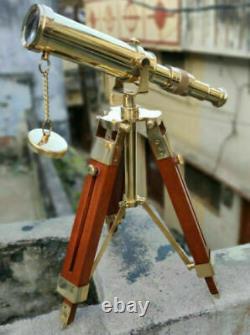 Vintage Brass Telescope Wooden Adjustable Tripod Replica
