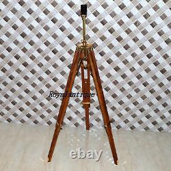 Vintage Brass /Wooden Lamp Shade Stand Floor Tripod Adjustable Stand Home Decor