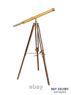 Vintage Brass and Bamboo Telescope on Adjustable Tripod Base