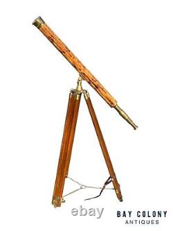 Vintage Brass and Bamboo Telescope on Adjustable Tripod Base
