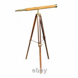Vintage Brass and Bamboo Telescope on Adjustable Tripod Base