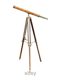 Vintage Brass and Bamboo Telescope on Adjustable Tripod Base