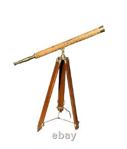 Vintage Brass and Bamboo Telescope on Adjustable Tripod Base