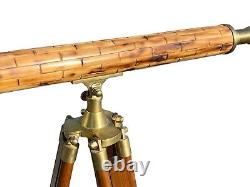 Vintage Brass and Bamboo Telescope on Adjustable Tripod Base