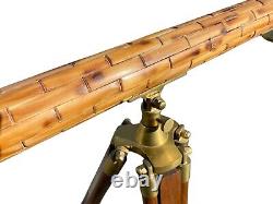 Vintage Brass and Bamboo Telescope on Adjustable Tripod Base