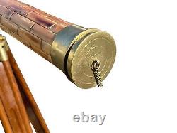 Vintage Brass and Bamboo Telescope on Adjustable Tripod Base
