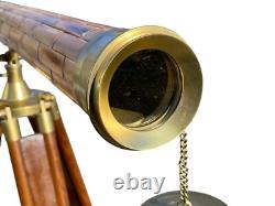Vintage Brass and Bamboo Telescope on Adjustable Tripod Base