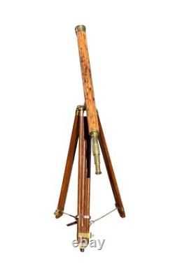 Vintage Brass and Bamboo Telescope on Adjustable Tripod Base