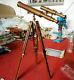 Vintage Chrome Finished Telescope With Wooden Tripod Stand 18inch Double Barrel