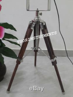 Vintage Chrome Nautical Collectible Floor Lamp With Wooden Tripod Stand
