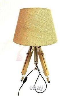 Vintage Chrome Polish Wooden Tripod Office Desk Lamp Stand Decor Collectible