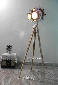 Vintage Classic 1950'sl Teak Wooden Tripod Floor lamp with Chrome Finish light