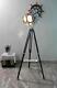 Vintage Classic 1950s Black Wooden Tripod Floor Lamp Chrome Finish Spot Light