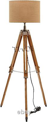 Vintage Classic Teak Wood Tripod Floor Lamp Nautical Floor Shade lamp Home Decor