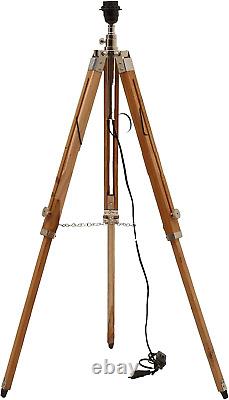 Vintage Classic Teak Wood Tripod Floor Lamp Nautical Floor Shade lamp Home Decor