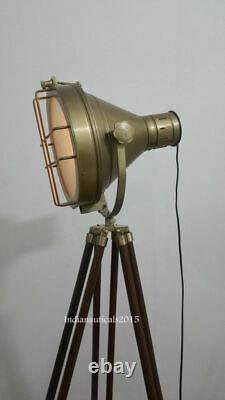 Vintage Classic Wooden Tripod Floor lamp with Antique Finish Spot Light Decor
