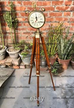 Vintage Clock With Adjustable Wooden Tripod Stand, Metal Alarm Clock Style Decor