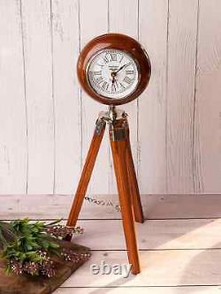 Vintage Clock on wooden Tripod Stand 18 In (With Free Flower Vase)