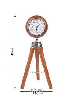 Vintage Clock on wooden Tripod Stand 18 In (With Free Flower Vase)