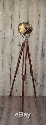 Vintage Dark Brown Industrial Tripod Floor Lamp