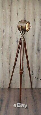 Vintage Dark Brown Industrial Tripod Floor Lamp