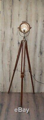 Vintage Dark Brown Industrial Tripod Floor Lamp