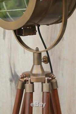 Vintage Dark Brown Industrial Tripod Floor Lamp