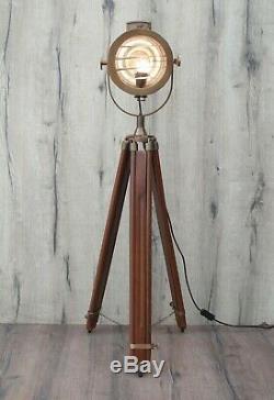 Vintage Dark Brown Industrial Tripod Floor Lamp