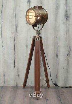 Vintage Dark Brown Industrial Tripod Floor Lamp