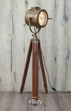 Vintage Dark Brown Industrial Tripod Floor Lamp