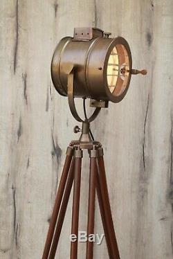 Vintage Dark Brown Industrial Tripod Floor Lamp