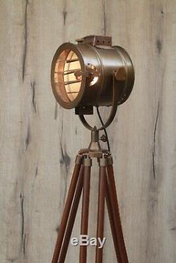 Vintage Dark Brown Industrial Tripod Floor Lamp