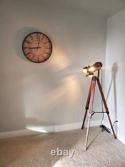 Vintage Design Camera Tripod Floor Lamp, Retro Theater Wooden Industrial Prop